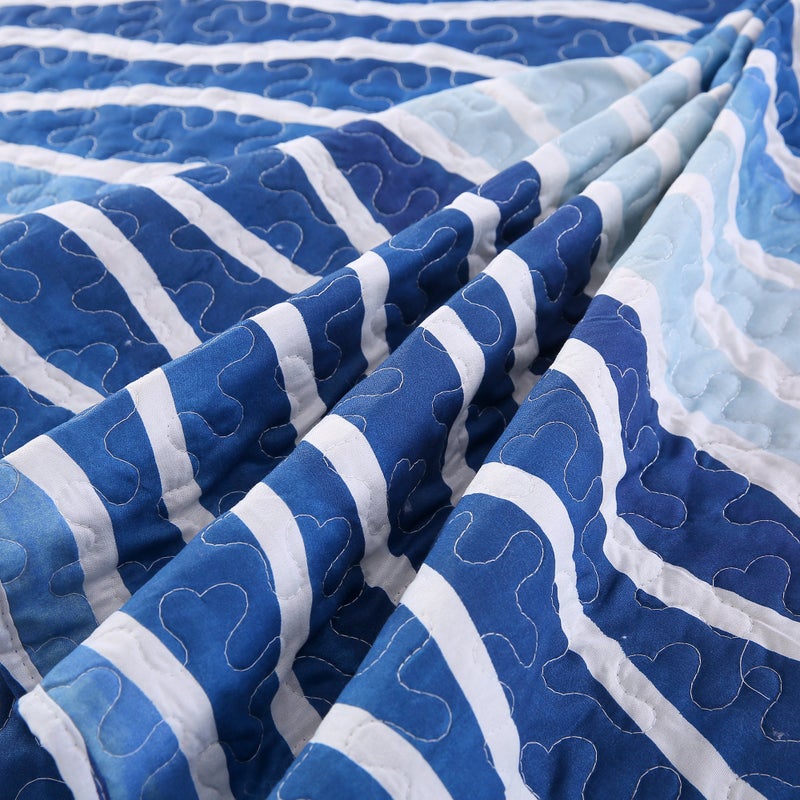 SLPR Blue Wave 3-Piece Quilt Set - King Size with 2 Shams, Coastal Beach House Bedding with Nautical Wave Design, Summer Ocean Quilted Bedspread in Beachy Theme - Image 5